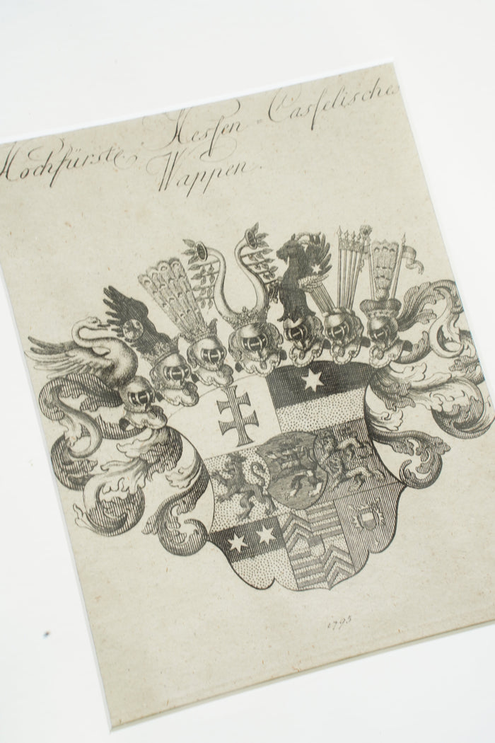 Antique German Engraving Hesse-Cassel State Arms, Dated 1795