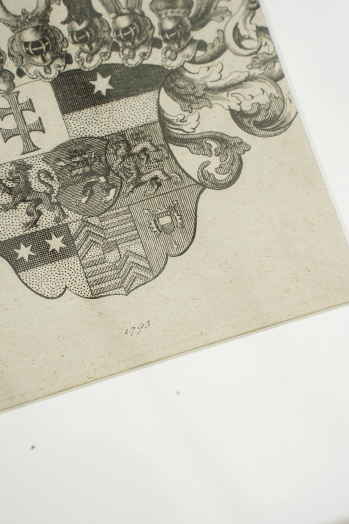 Antique German Engraving Hesse-Cassel State Arms, Dated 1795