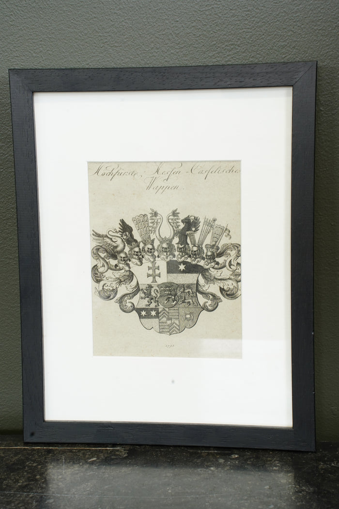 Antique German Engraving Hesse-Cassel State Arms, Dated 1795
