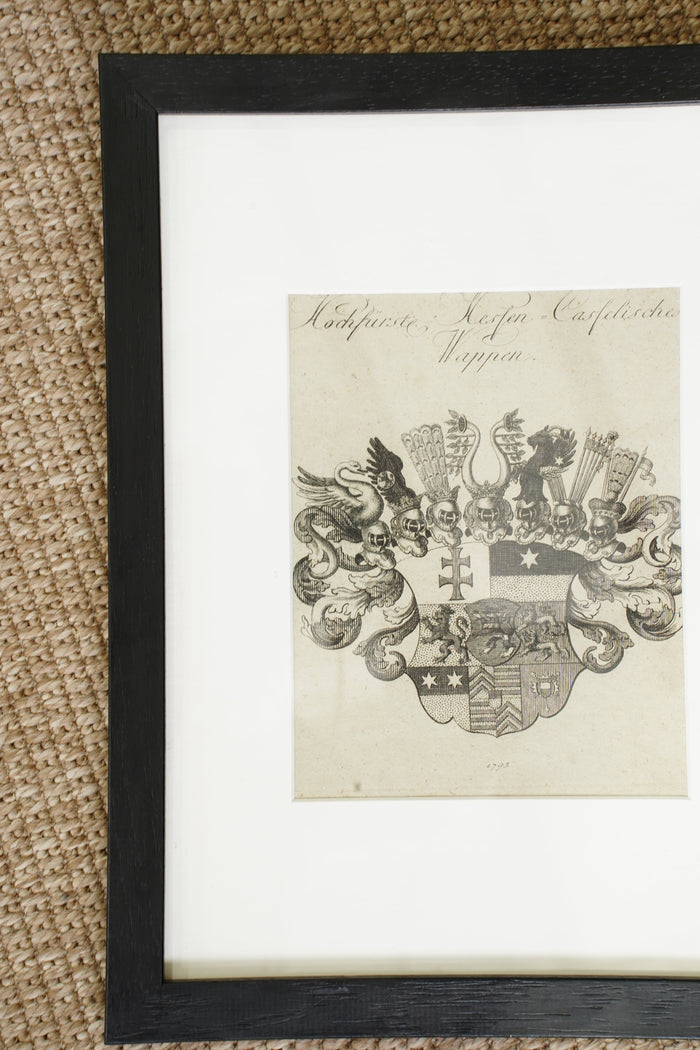 Antique German Engraving Hesse-Cassel State Arms, Dated 1795