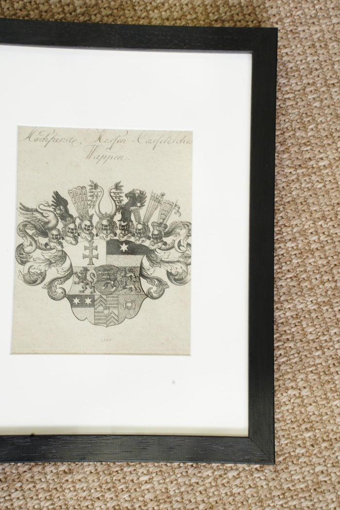 Antique German Engraving Hesse-Cassel State Arms, Dated 1795
