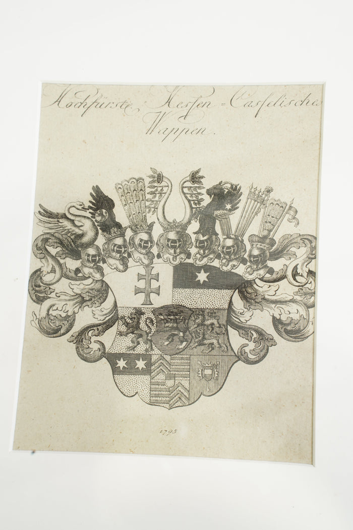 Antique German Engraving Hesse-Cassel State Arms, Dated 1795