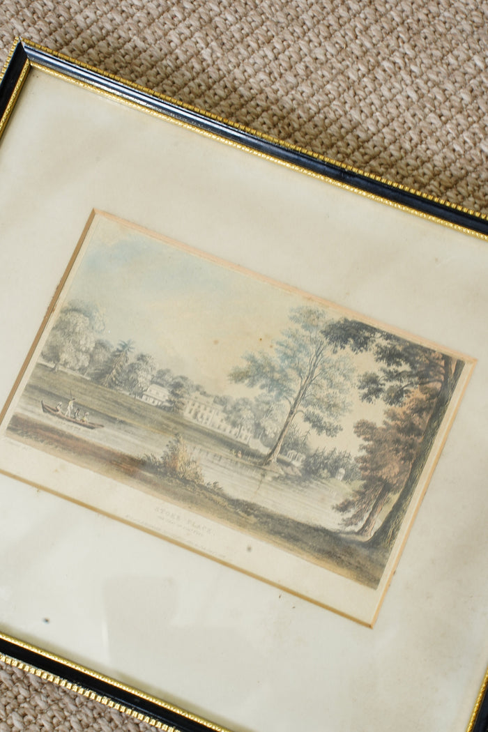 Antique Hand-Colored Engraving, Stoke Place Buckinghamshire, Ackermann 1824
