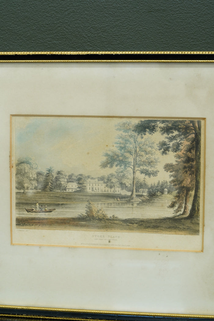 Antique Hand-Colored Engraving, Stoke Place Buckinghamshire, Ackermann 1824