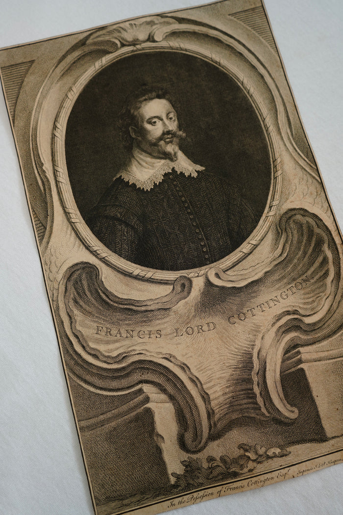 Antique Houbraken Engraving Portrait “Francis, Lord Cottington” Published 1744 | 9 x 14.75