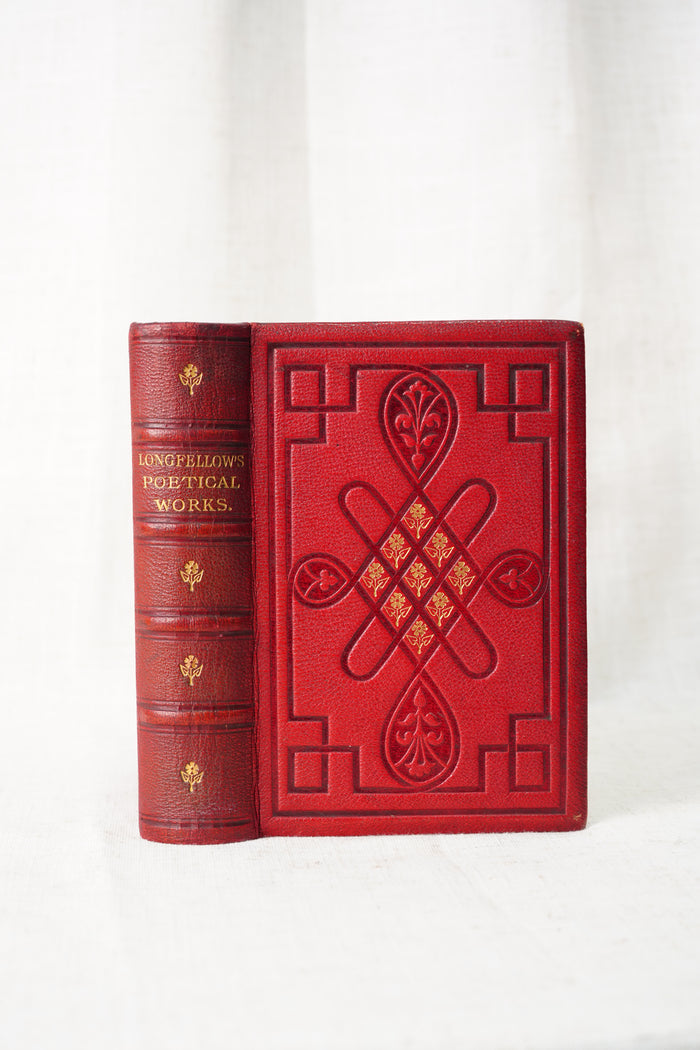 Antique Longfellow Poetry Book Red Leather 1869