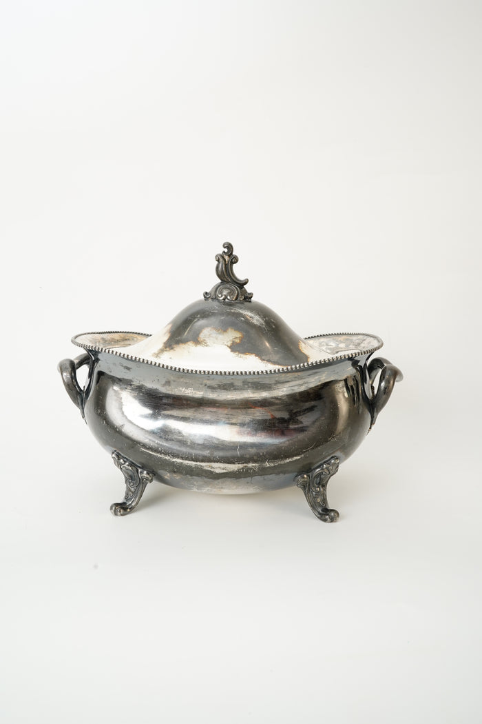 Antique Meriden Silver Plate Covered Tureen Serving Dish with Claw Feet