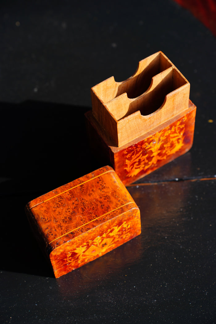 Antique Napoleon III Burl Wood Playing Card Box