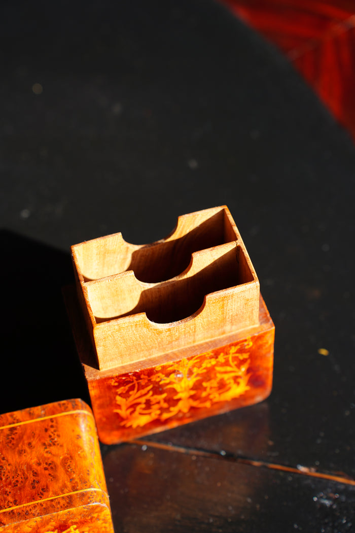 Antique Napoleon III Burl Wood Playing Card Box