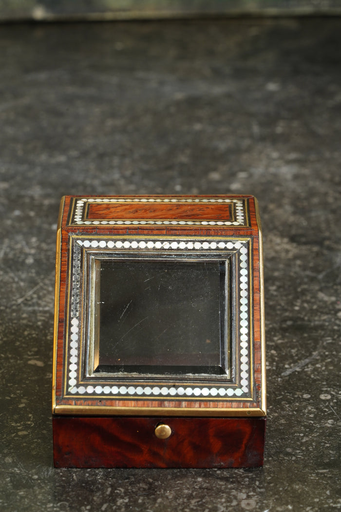 Antique Napoleon III Pocket Watch Holder Burl Wood with Mother-of-Pearl Inlay