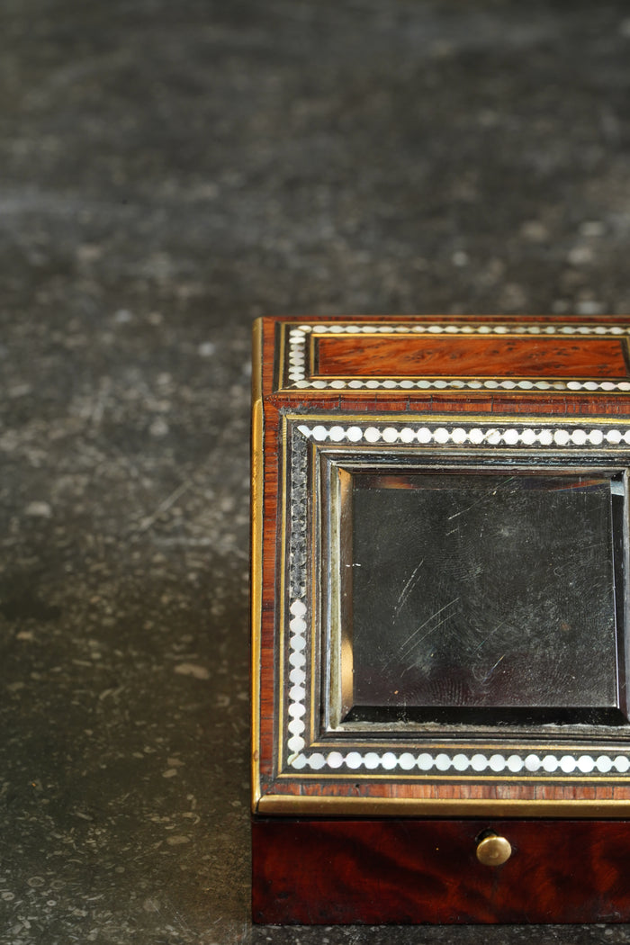 Antique Napoleon III Pocket Watch Holder Burl Wood with Mother-of-Pearl Inlay