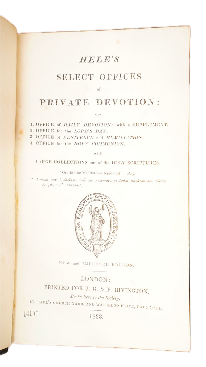 Antique Richard Hele Select Offices of Private Devotion 1833 Full Morocco