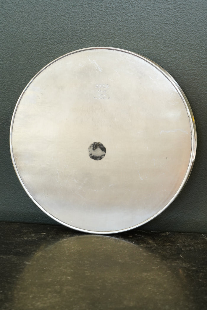 Antique Round English Silverplate Gallery Tray, Chased, Sheffield