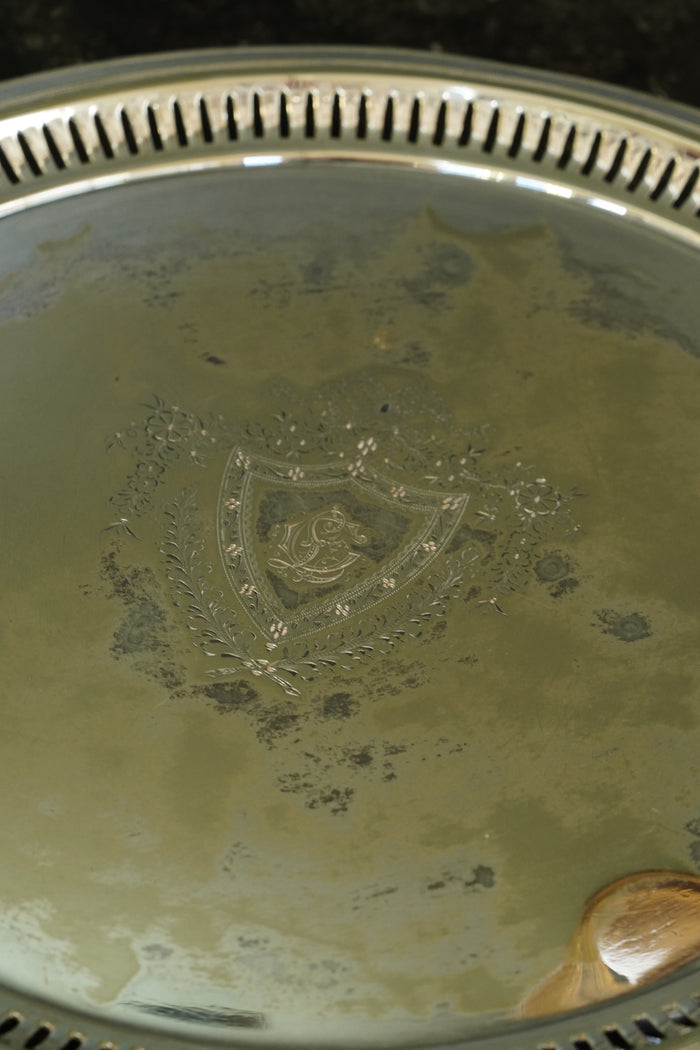 Antique Round Victorian Silverplate Tray, Roberts & Belk Sheffield