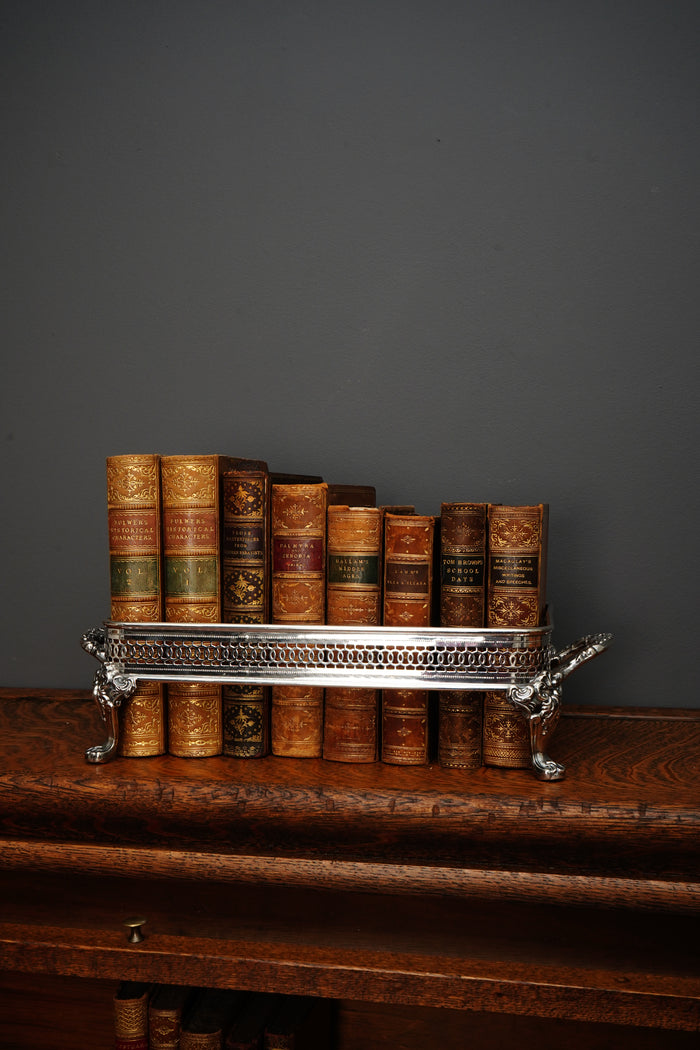 Antique Silver Plated Casserole Dish Holder Stand with Pierced Gallery