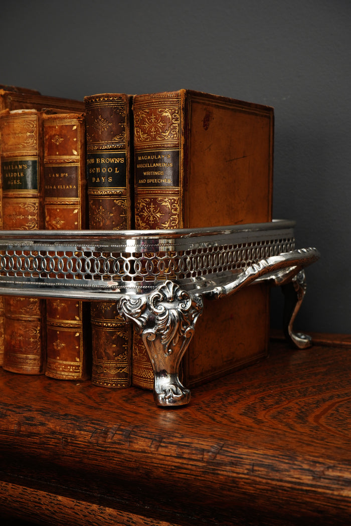 Antique Silver Plated Casserole Dish Holder Stand with Pierced Gallery