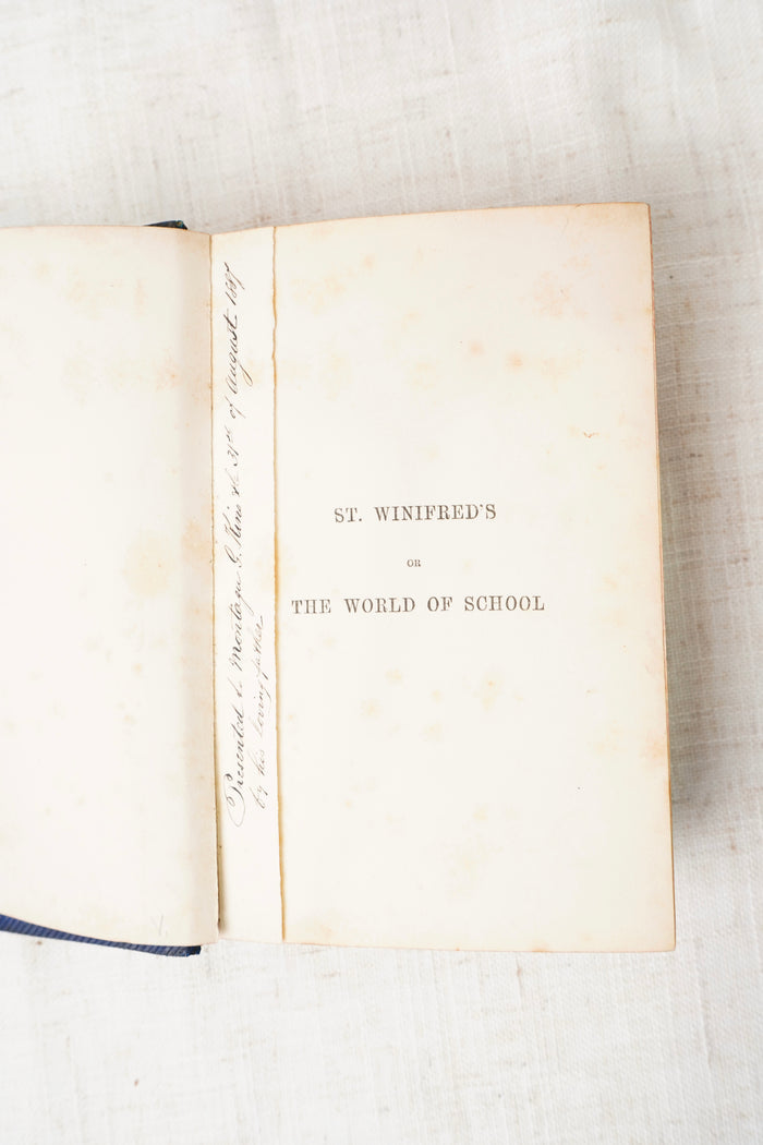 Antique St. Winifred's Blue Calf Bound Victorian School Novel, 1879