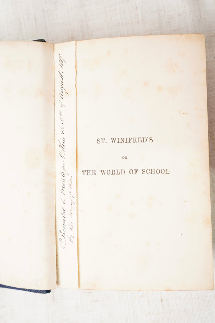Antique St. Winifred's Blue Calf Bound Victorian School Novel, 1879