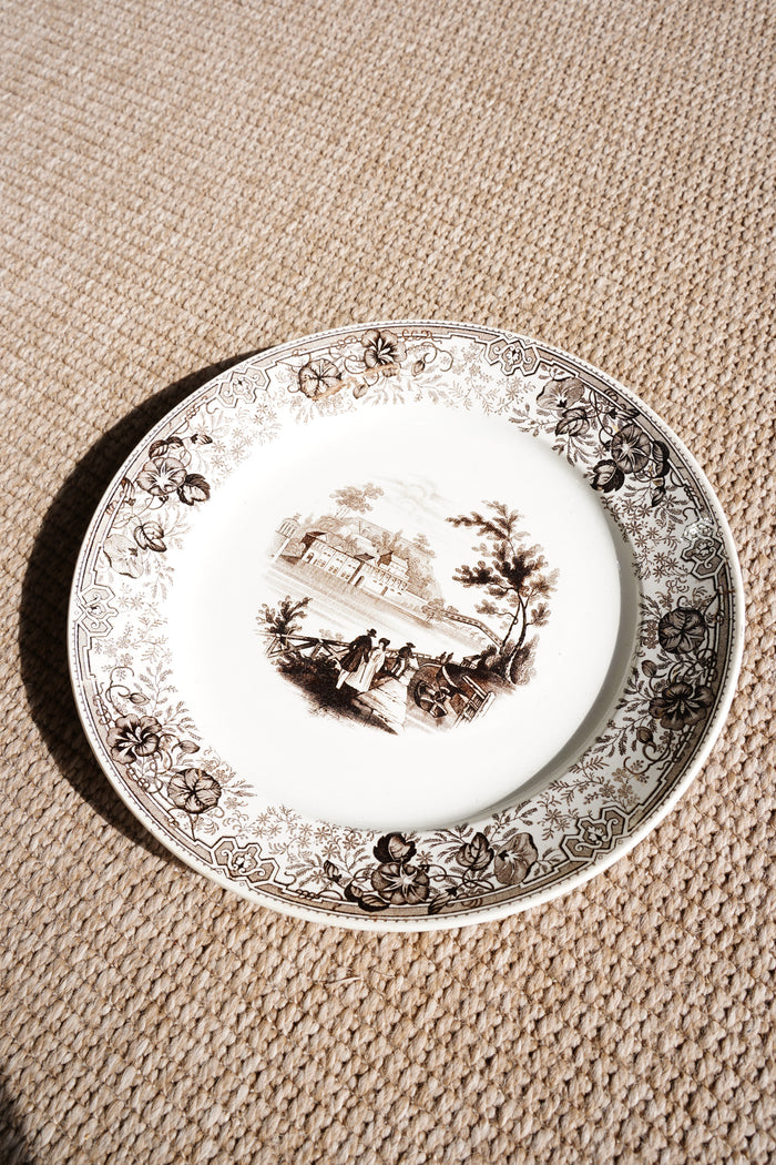 Antique Staffordshire Brown Transferware Plate