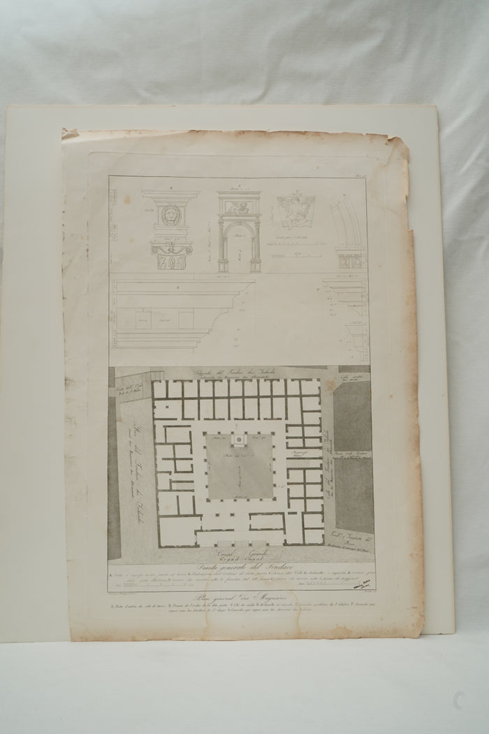 Antique Venetian Architectural Engraving, Fondaco dei Tedeschi Plan, Dionisio Moretti