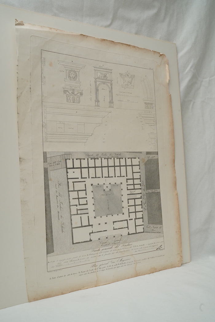 Antique Venetian Architectural Engraving, Fondaco dei Tedeschi Plan, Dionisio Moretti