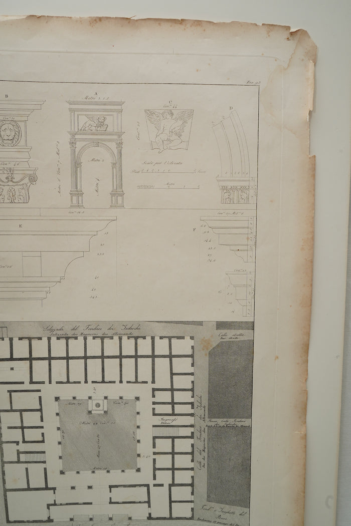 Antique Venetian Architectural Engraving, Fondaco dei Tedeschi Plan, Dionisio Moretti