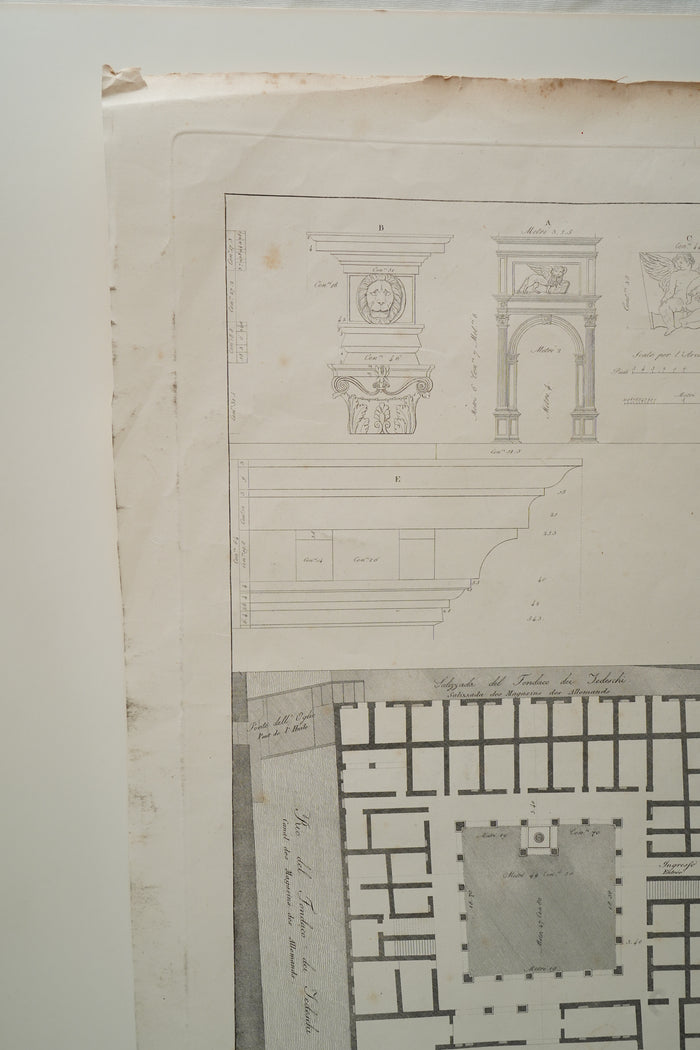 Antique Venetian Architectural Engraving, Fondaco dei Tedeschi Plan, Dionisio Moretti