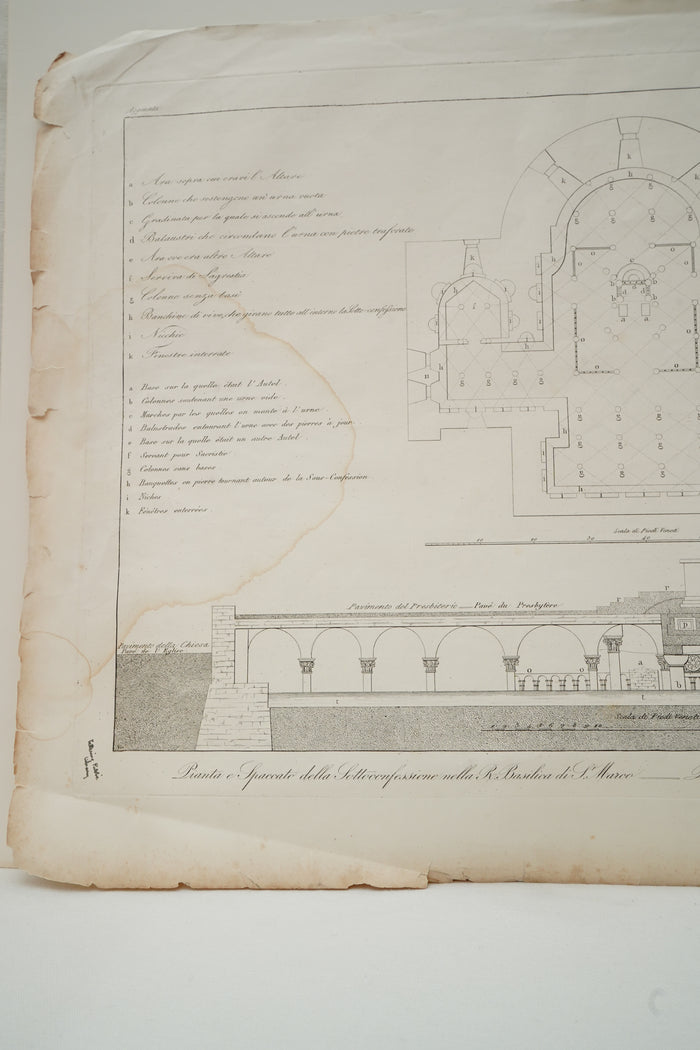 Antique Venetian Architectural Engraving of St Mark’s Basilica Crypt Plan
