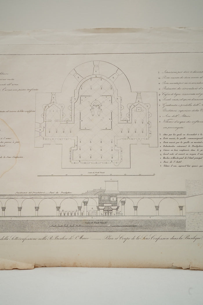 Antique Venetian Architectural Engraving of St Mark’s Basilica Crypt Plan