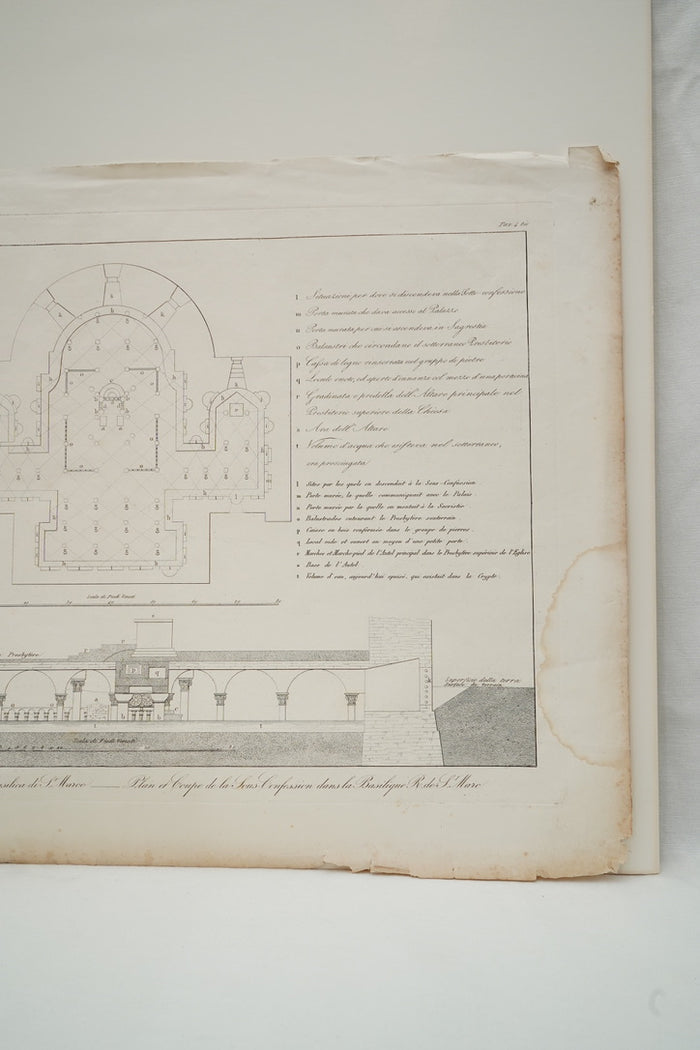 Antique Venetian Architectural Engraving of St Mark’s Basilica Crypt Plan
