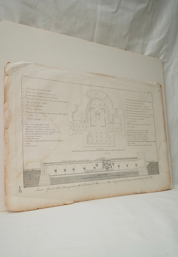 Antique Venetian Architectural Engraving of St Mark’s Basilica Crypt Plan