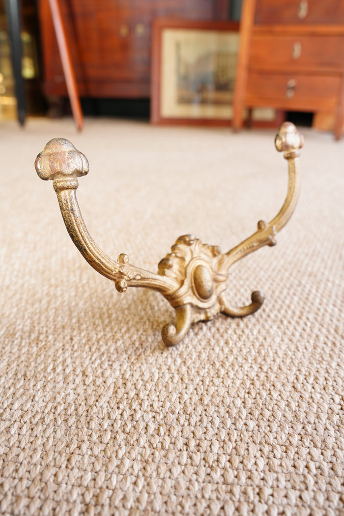 Antique Victorian Cast Brass Wall Hooks, Set of Three, Circa 1890
