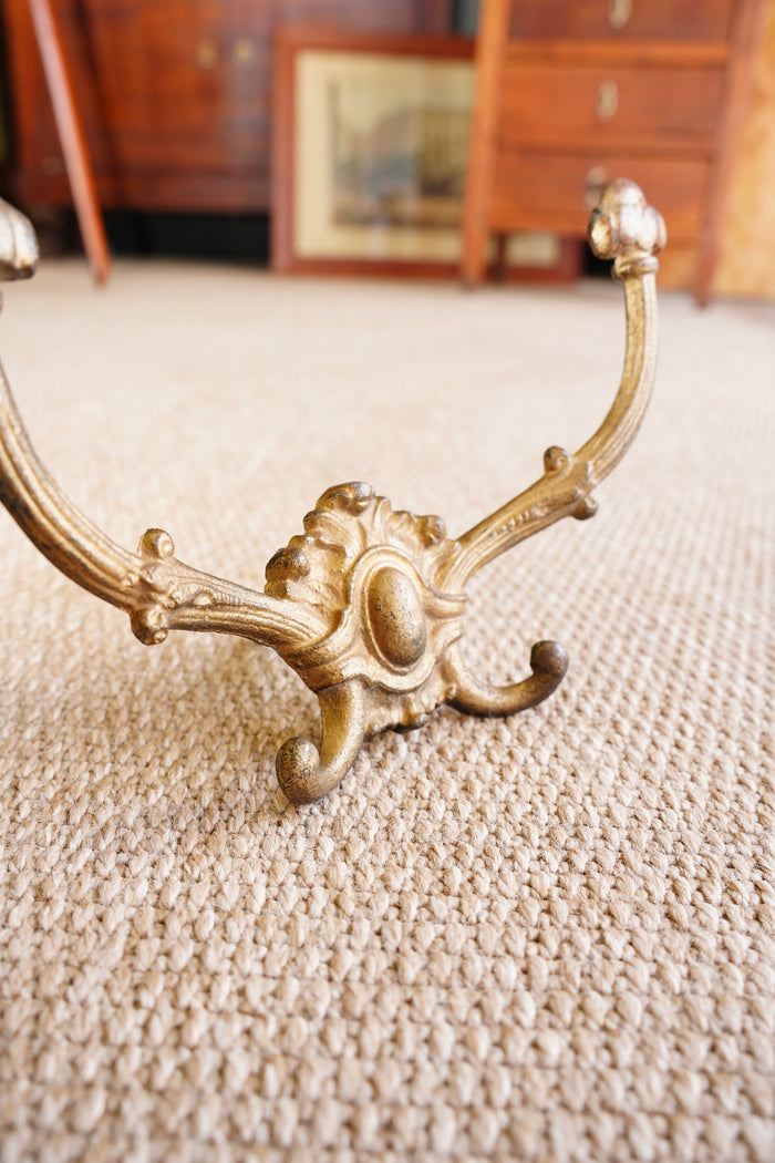 Antique Victorian Cast Brass Wall Hooks, Set of Three, Circa 1890