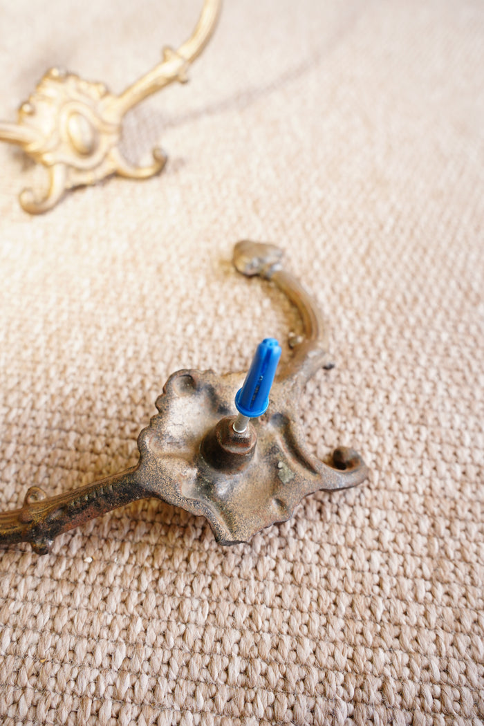 Antique Victorian Cast Brass Wall Hooks, Set of Three, Circa 1890