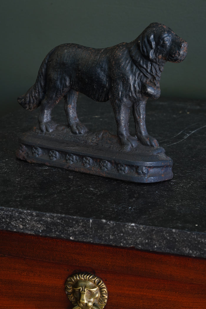 Antique Victorian Cast Iron Saint Bernard Doorstop with Rescue Barrel