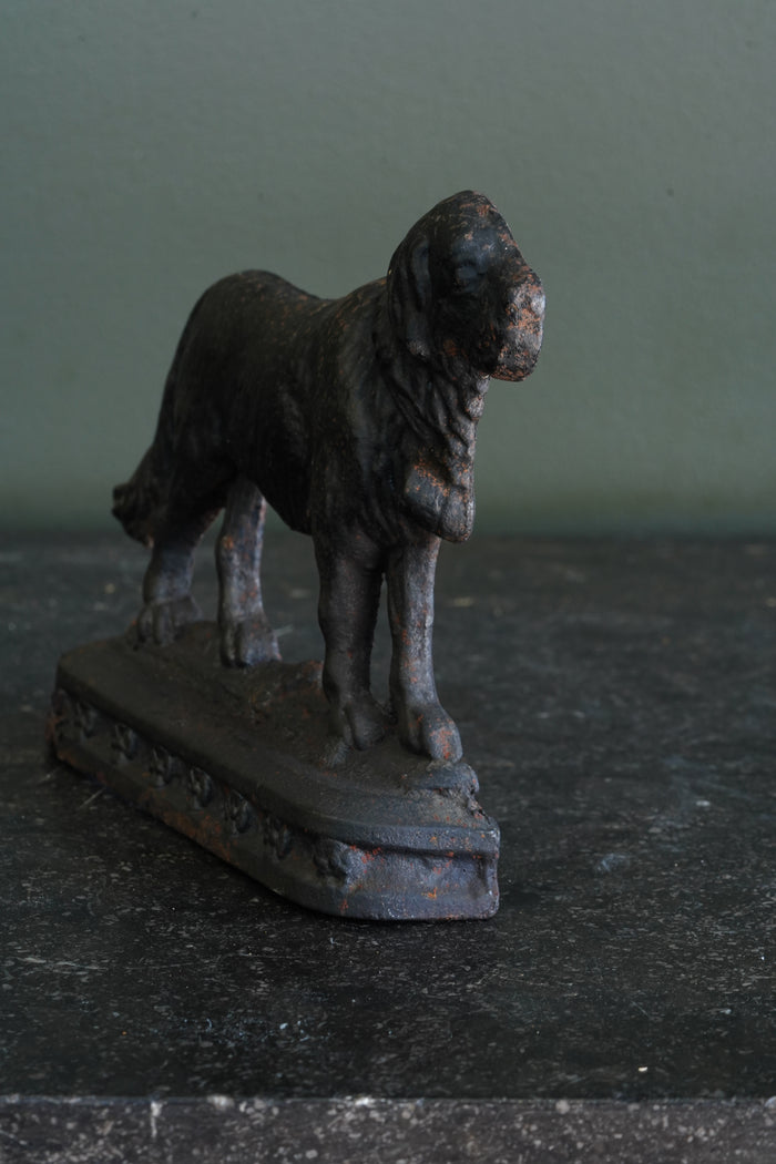 Antique Victorian Cast Iron Saint Bernard Doorstop with Rescue Barrel