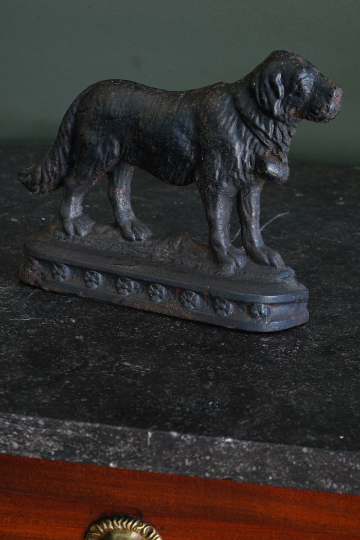 Antique Victorian Cast Iron Saint Bernard Doorstop with Rescue Barrel