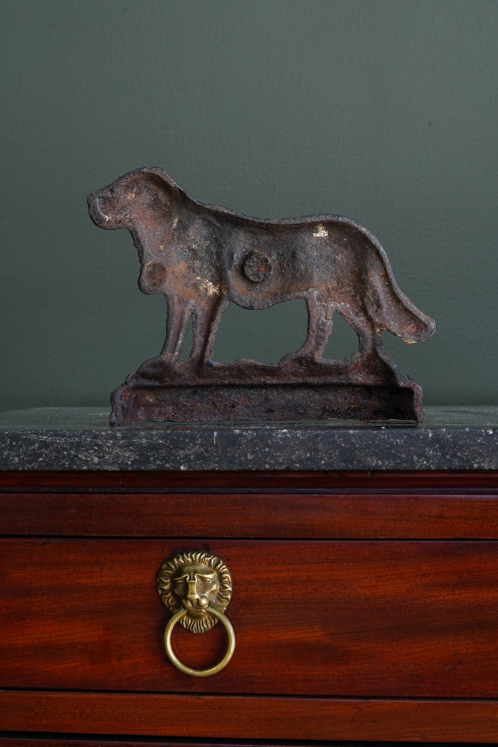 Antique Victorian Cast Iron Saint Bernard Doorstop with Rescue Barrel