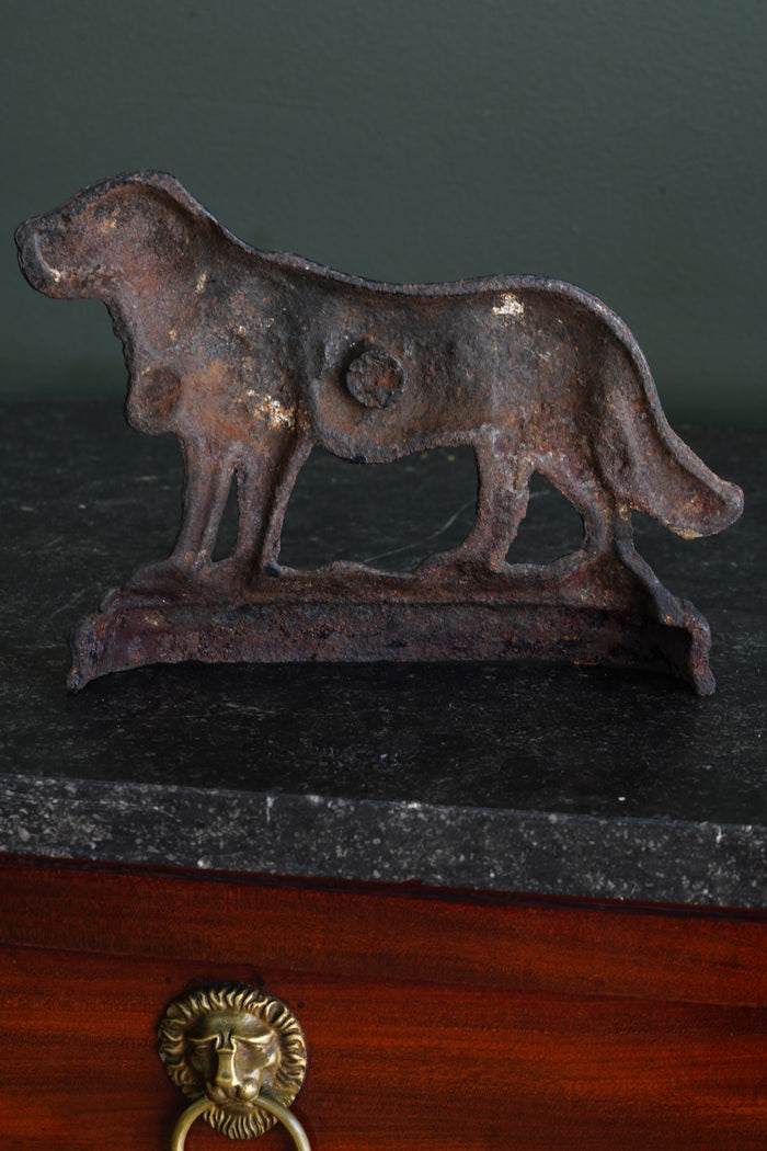 Antique Victorian Cast Iron Saint Bernard Doorstop with Rescue Barrel