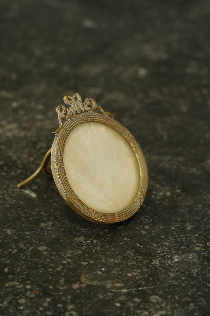 Antique Victorian Gilt Brass Miniature Oval Frame with Bow Crest