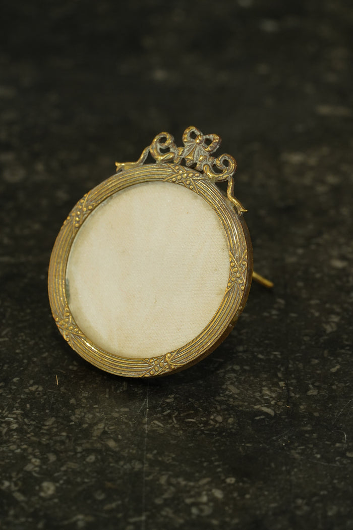 Antique Victorian Gilt Brass Miniature Oval Frame with Bow Crest