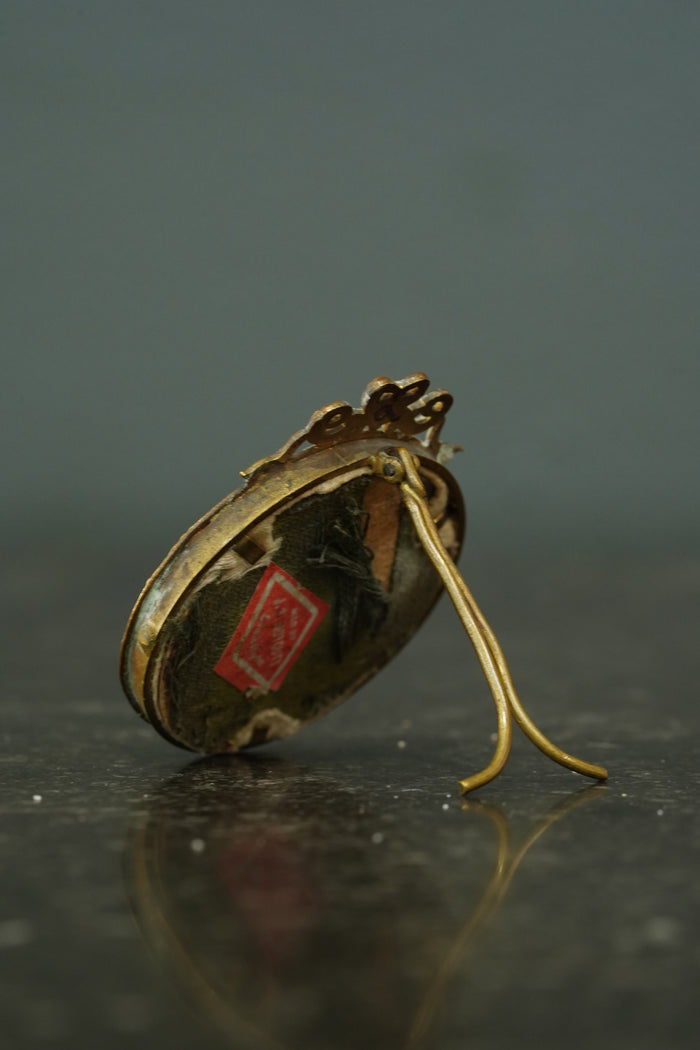 Antique Victorian Gilt Brass Miniature Oval Frame with Bow Crest