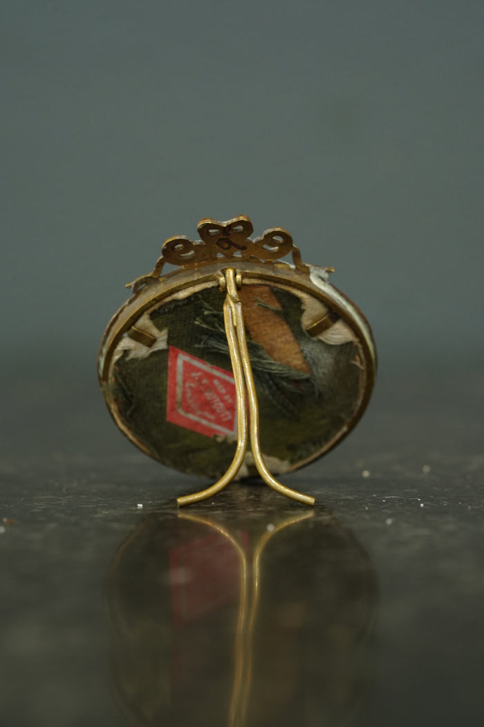 Antique Victorian Gilt Brass Miniature Oval Frame with Bow Crest