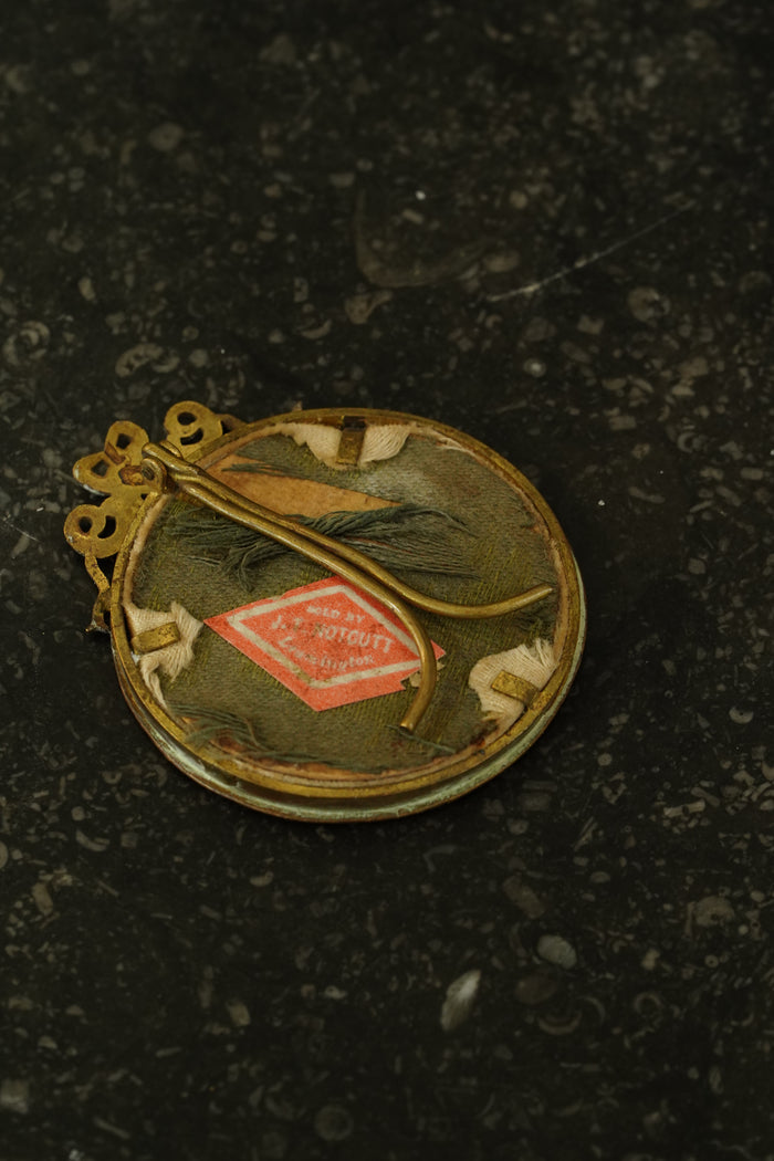 Antique Victorian Gilt Brass Miniature Oval Frame with Bow Crest