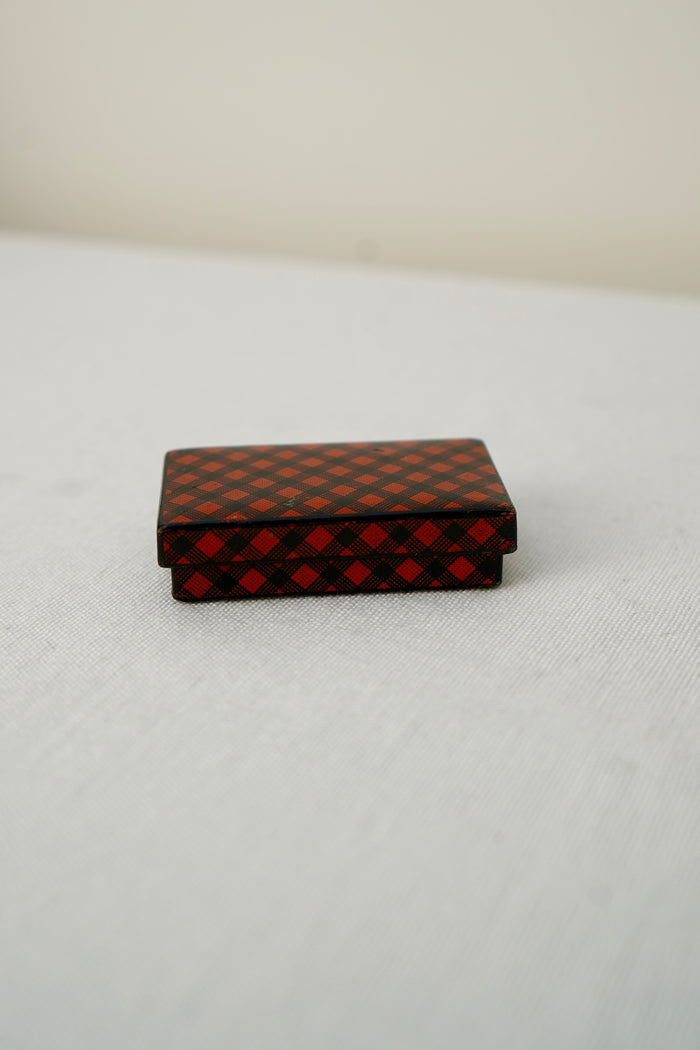 Antique Victorian Scottish Tartanware Box, Painted Red and Black Tartan, c. 1860–1890