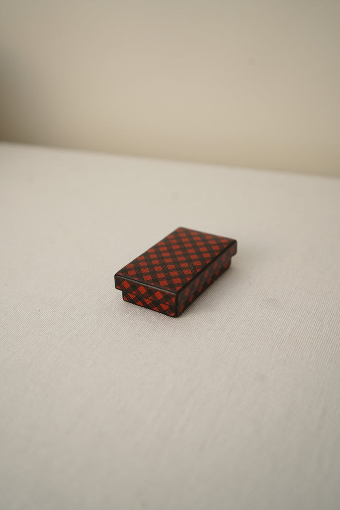 Antique Victorian Scottish Tartanware Box, Painted Red and Black Tartan, c. 1860–1890