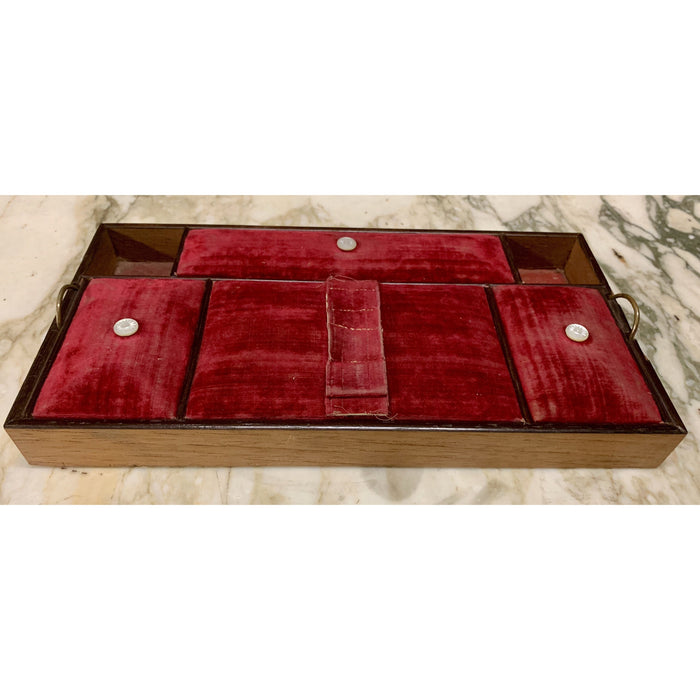 Antique Victorian Walnut Sewing or Jewelry Box | Tray with Velvet Covered Compartments-Decorative-Antique Warehouse