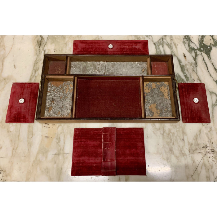 Antique Victorian Walnut Sewing or Jewelry Box | Tray with Velvet Covered Compartments-Decorative-Antique Warehouse