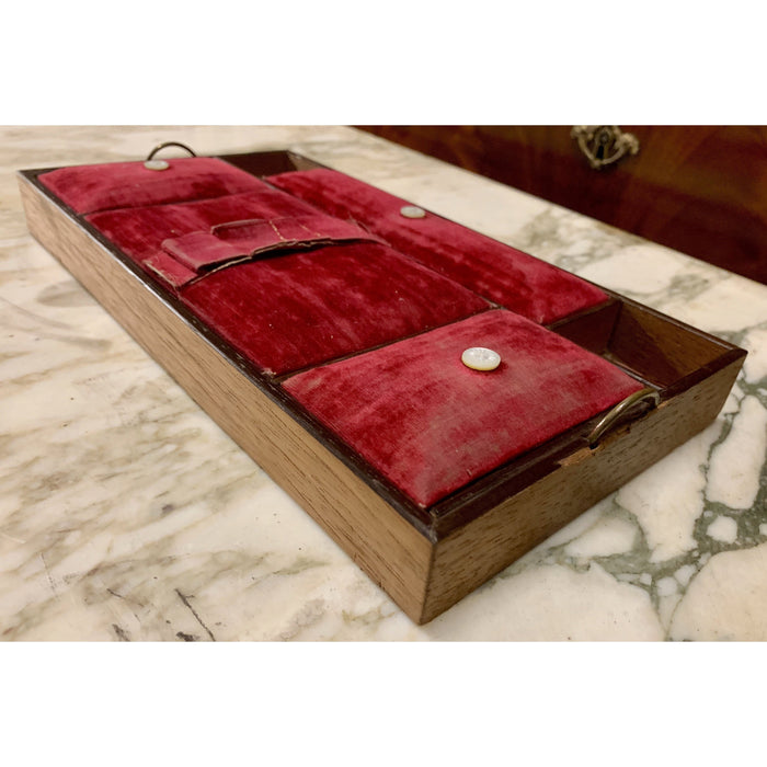 Antique Victorian Walnut Sewing or Jewelry Box | Tray with Velvet Covered Compartments-Decorative-Antique Warehouse