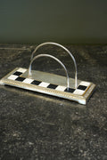 Art Deco Silver Plate Letter Rack with Checkerboard Enamel